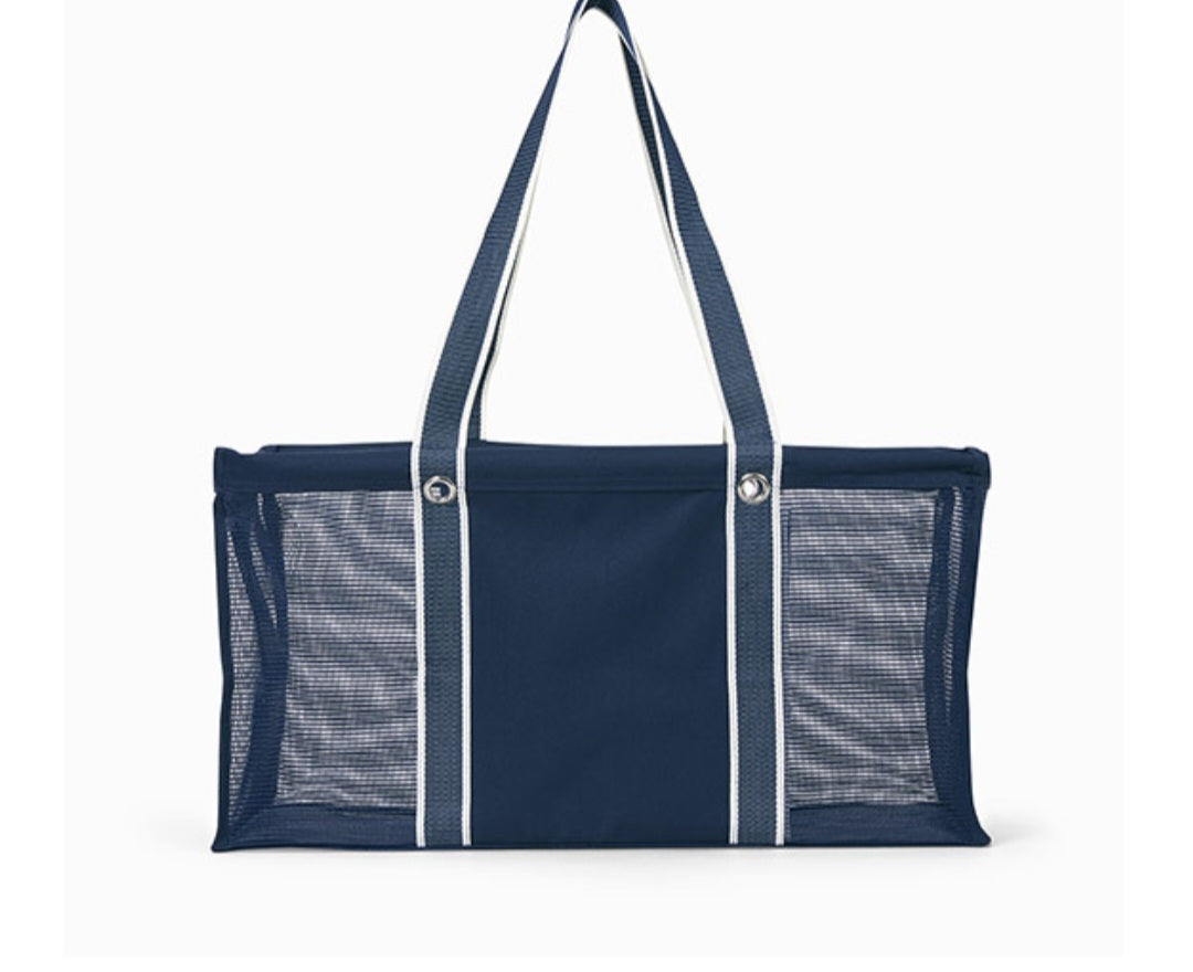 Thirty One Mesh Large Utility Tote Navy Mesh Rose Gold Retail