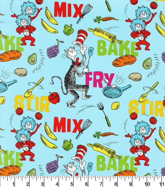 Fabric by the Yard, Dr Seuss Bake Fry Mix, Dr Seuss Fabric, Cat in the Hat Fabric