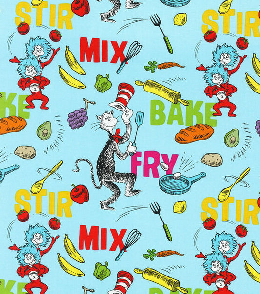 Fabric by the Yard, Dr Seuss Bake Fry Mix, Dr Seuss Fabric, Cat in the Hat Fabric