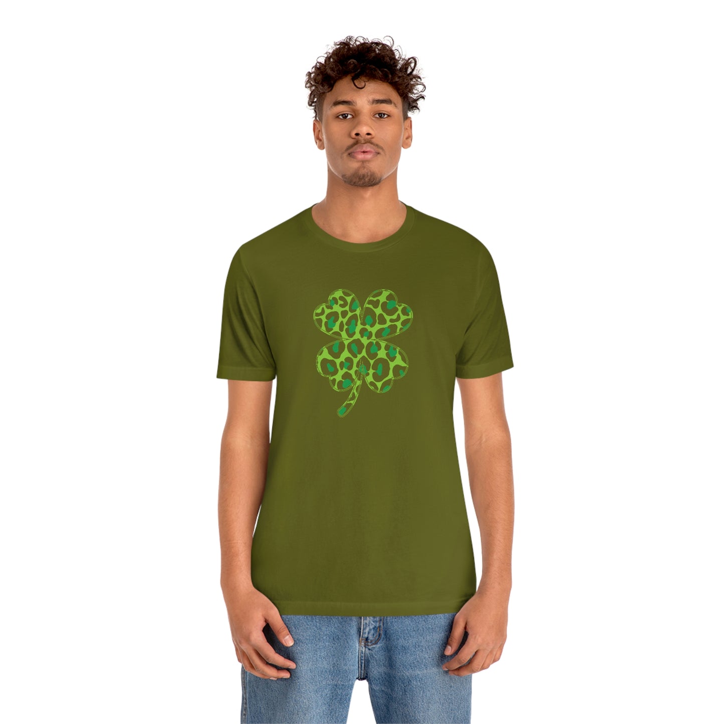 Leopard Shamrock Shirt | Lucky Four Leaf Clover Shirt | Saint Patricks Day Shirt | Unisex Jersey Short Sleeve Tee