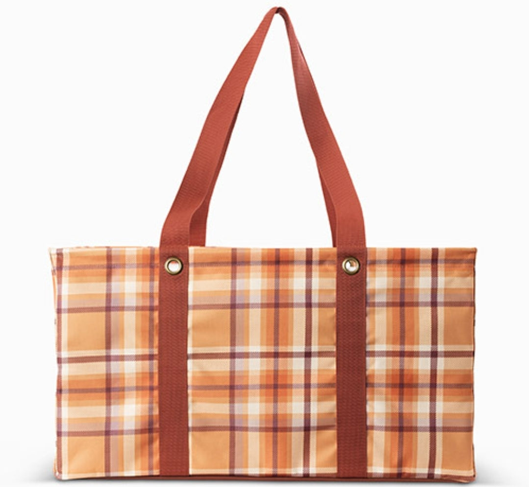 Brown Gingham Tote Bag Checkered Shopping Bag Reusable 
