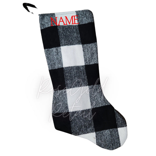 Black and White Plaid Stocking, Personalized Stocking, Custom Name Stocking, Buffalo Plaid Stocking