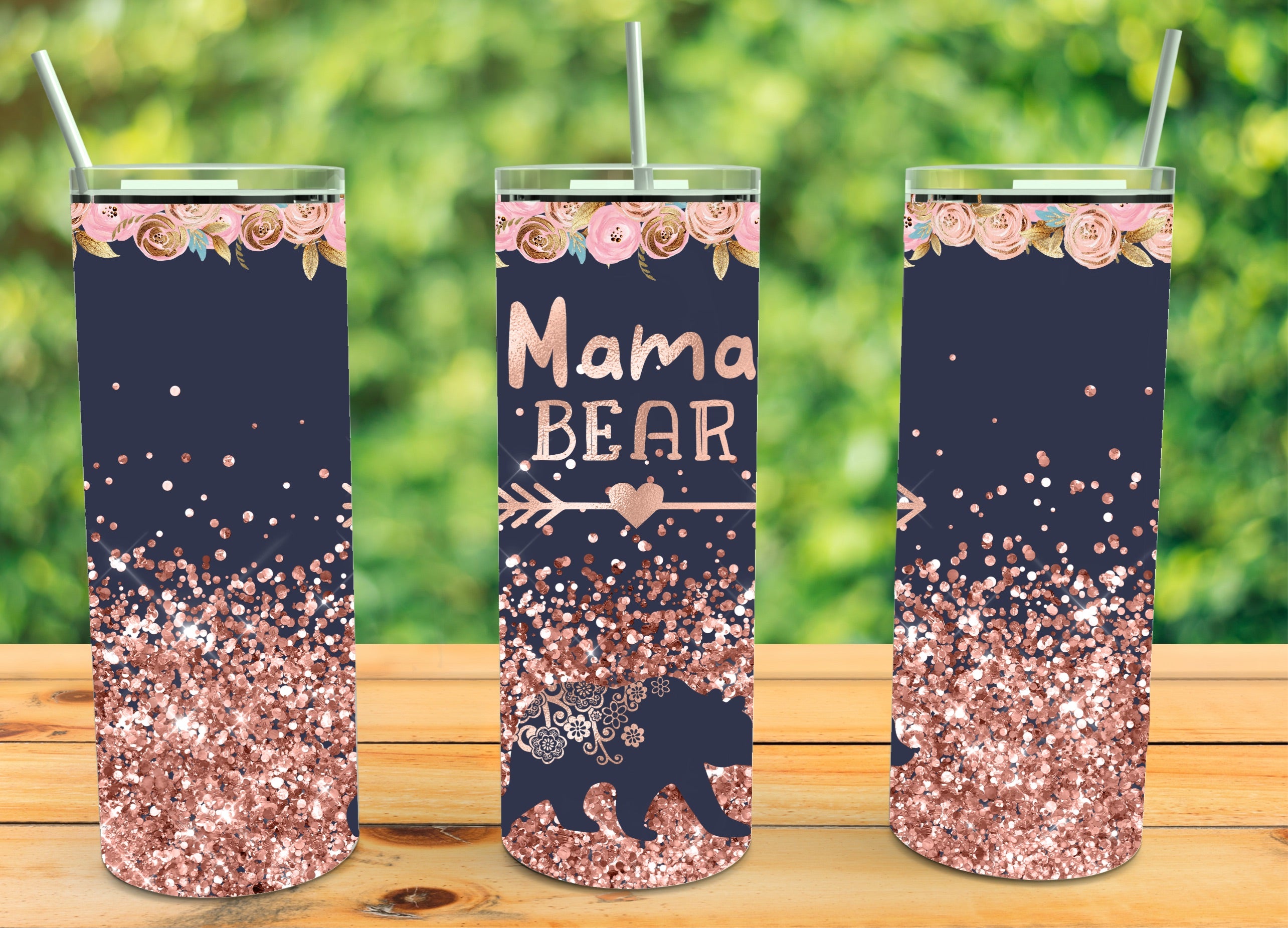 Mama Tumbler, with straw and lid, 20 oz skinny, Mom Gift, Glitter