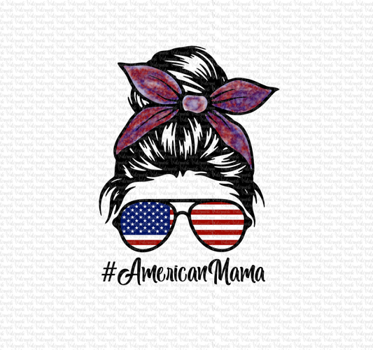 American Mama Messy Bun PNG Digital Download