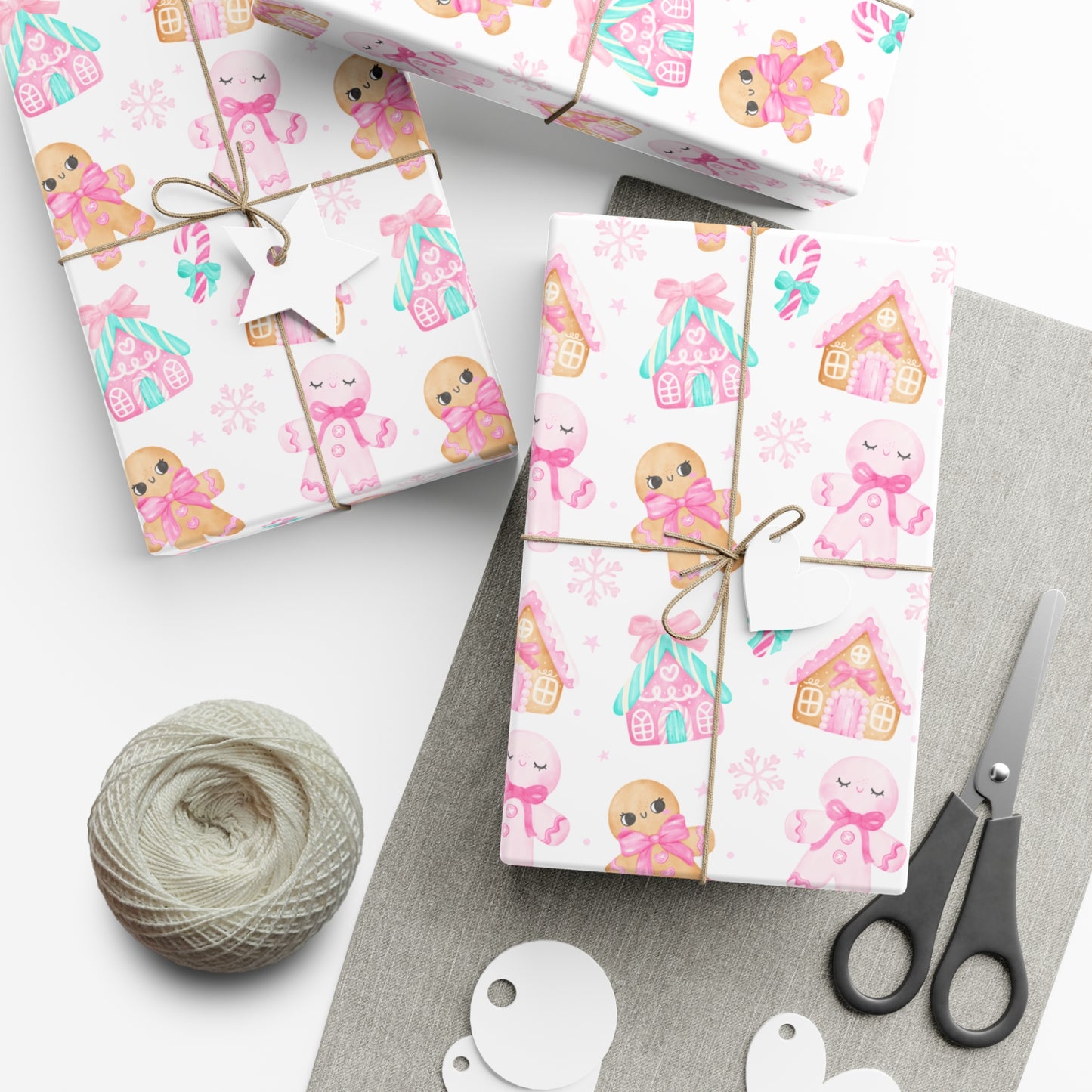 Wrapping Paper | Pink Pastel Christmas Themed with Gingerbread People