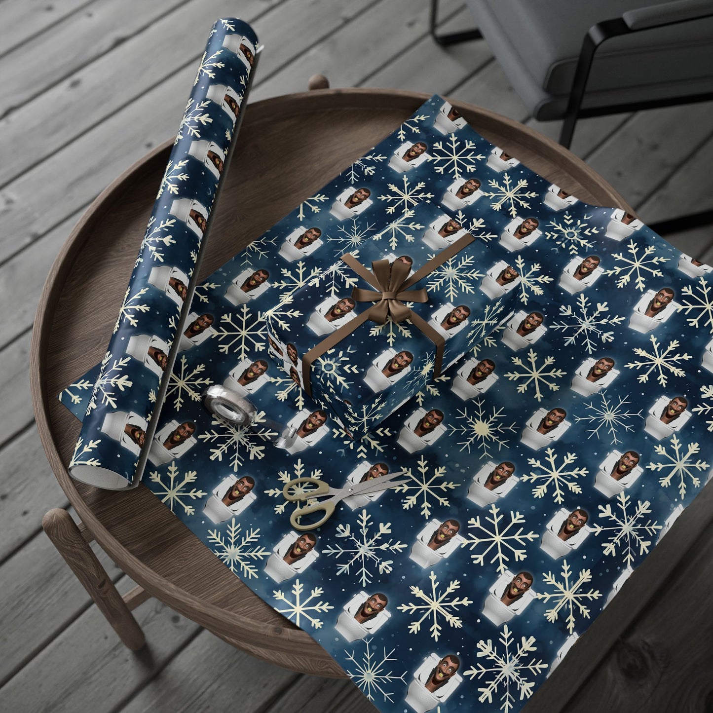 Kids Toilet Man Wrapping Paper, Christmas Snowflakes Gift Wrap, Skibidi Toilet Wrapping Paper Funny Gag Gift