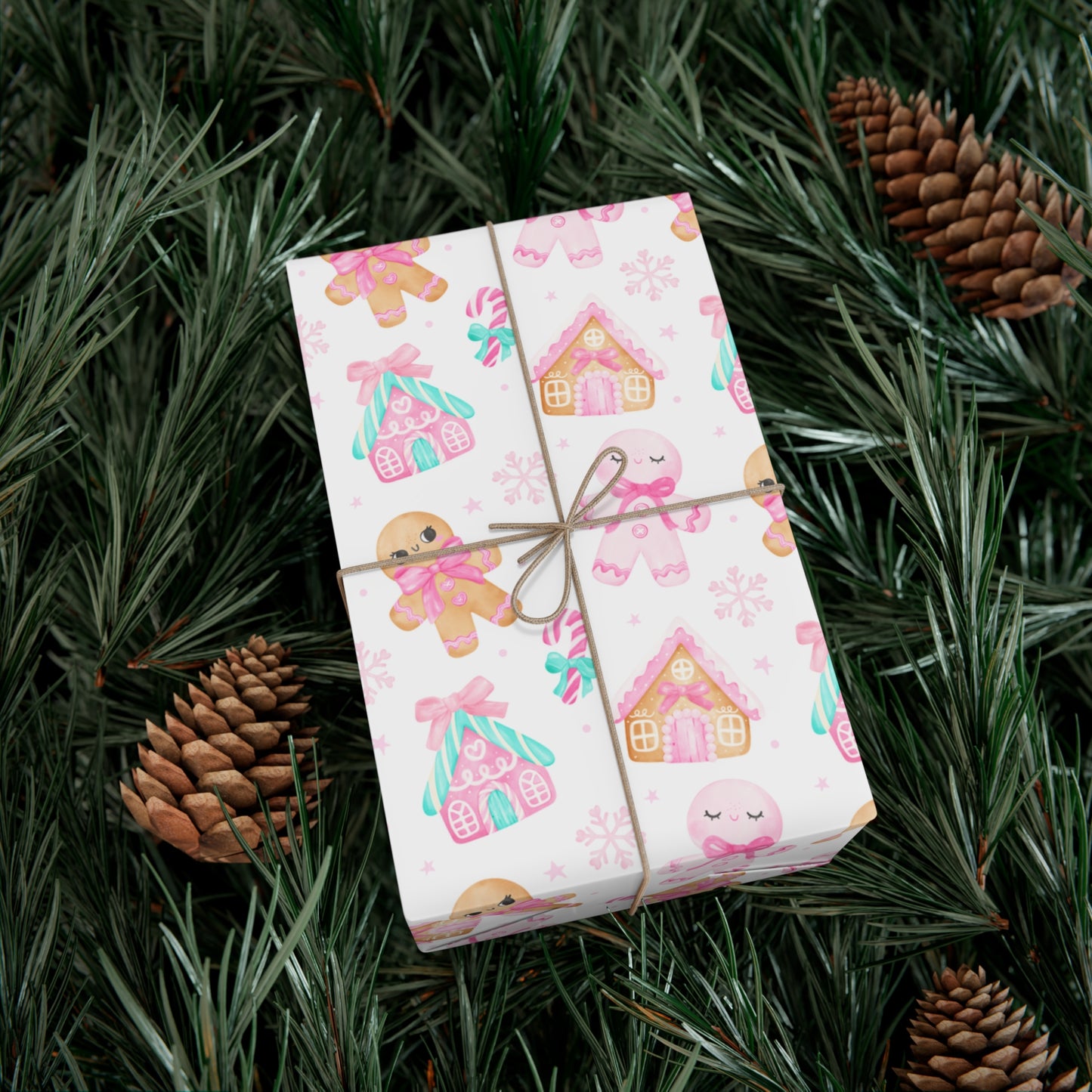 Wrapping Paper | Pink Pastel Christmas Themed with Gingerbread People