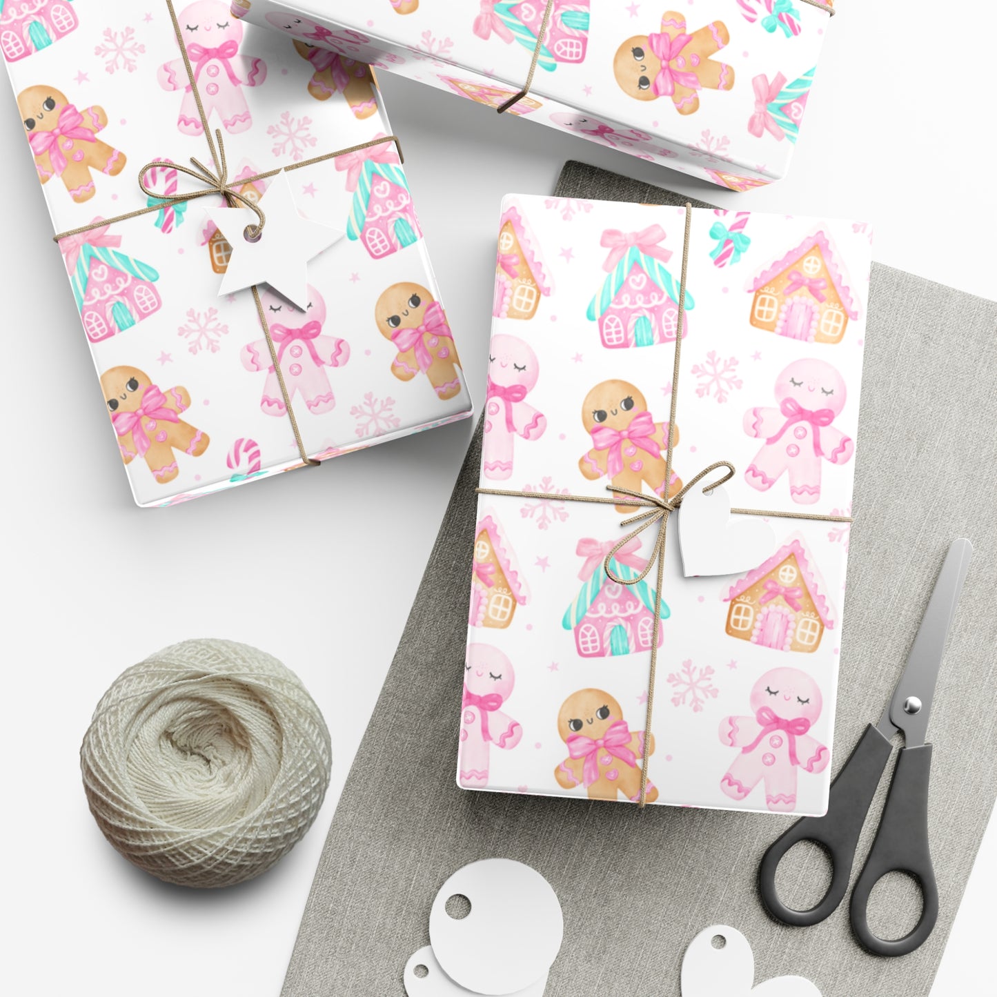 Wrapping Paper | Pink Pastel Christmas Themed with Gingerbread People