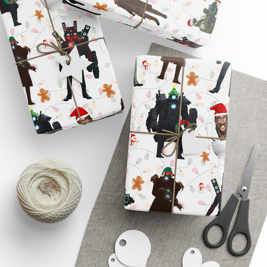 Christmas Skibidi Toilet Wrapping Paper, Fun Kids Gift Wrap Roll, Holiday Toilet Paper Decoration Unique Xmas