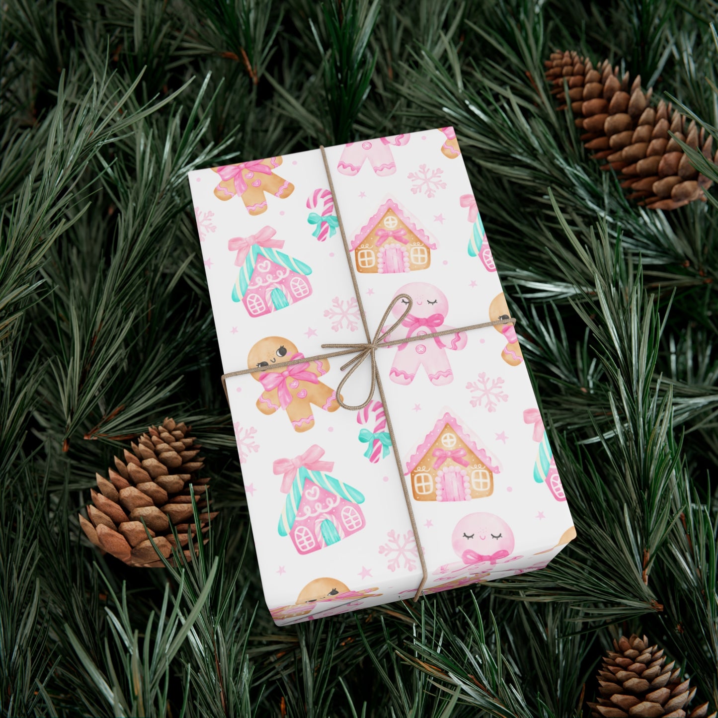 Wrapping Paper | Pink Pastel Christmas Themed with Gingerbread People