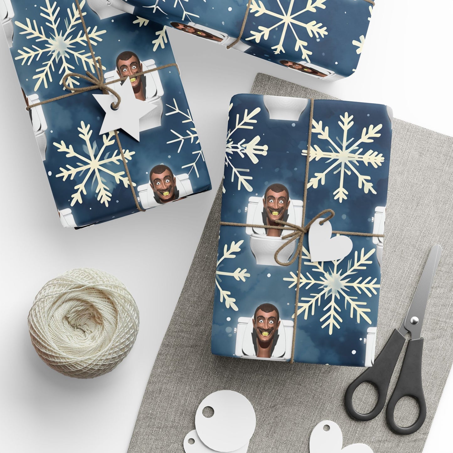 Kids Toilet Man Wrapping Paper, Christmas Snowflakes Gift Wrap, Skibidi Toilet Wrapping Paper Funny Gag Gift