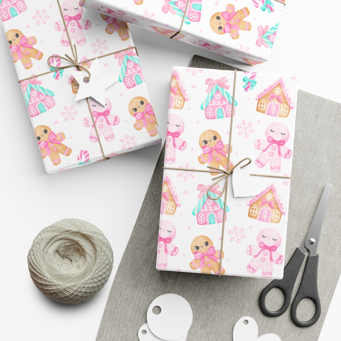 Wrapping Paper | Pink Pastel Christmas Themed with Gingerbread People