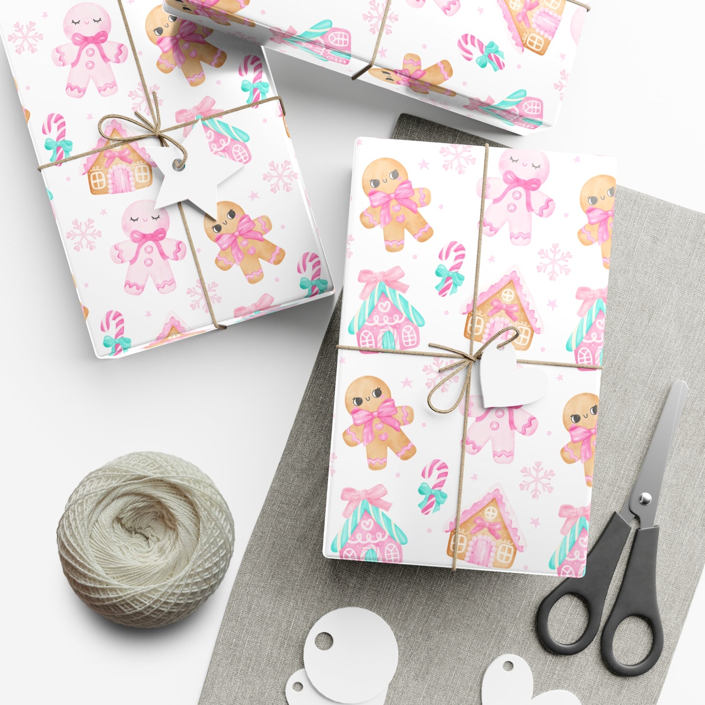 Wrapping Paper | Pink Pastel Christmas Themed with Gingerbread People