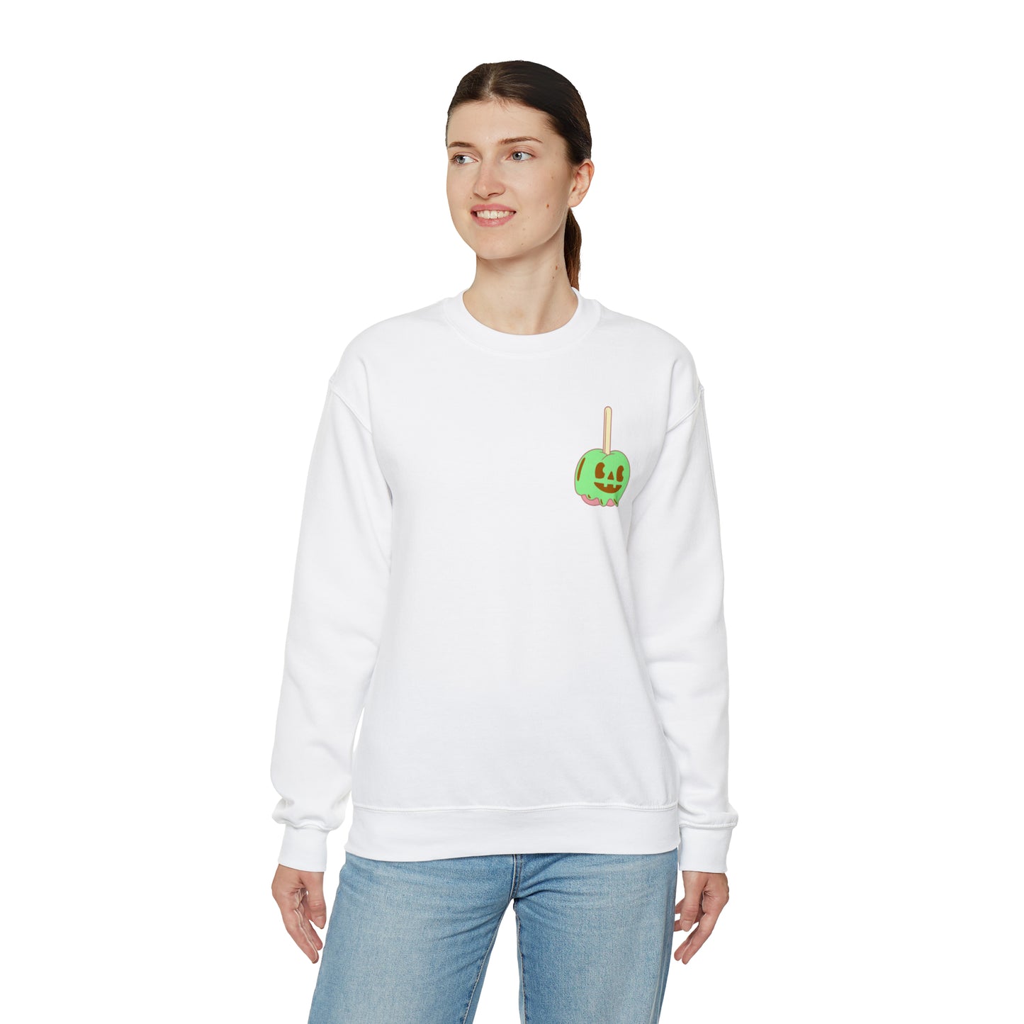 Pastel Halloween Candy Apple Sweatshirt, Front & Back Design #PastelHalloween #Halloween #CandyApple Unisex Heavy Blend™ Crewneck Sweatshirt