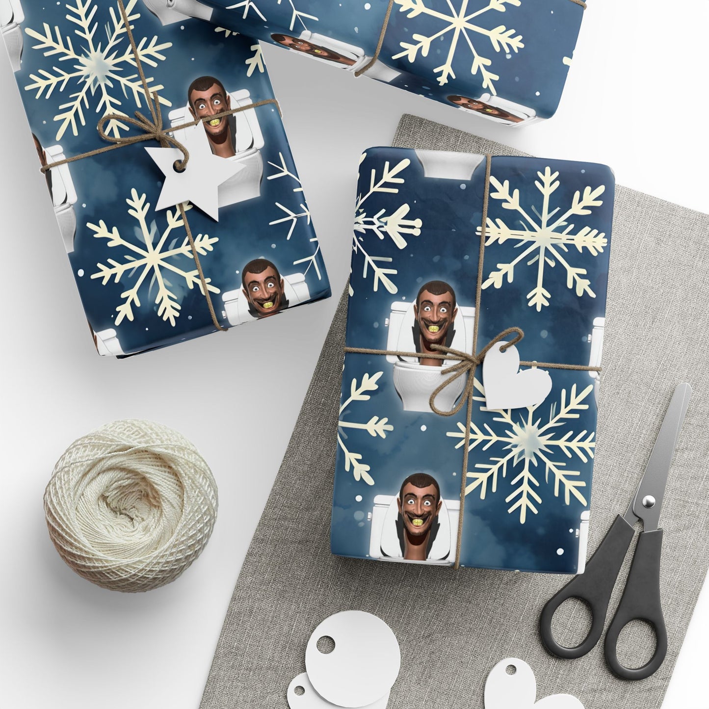 Kids Toilet Man Wrapping Paper, Christmas Snowflakes Gift Wrap, Skibidi Toilet Wrapping Paper Funny Gag Gift