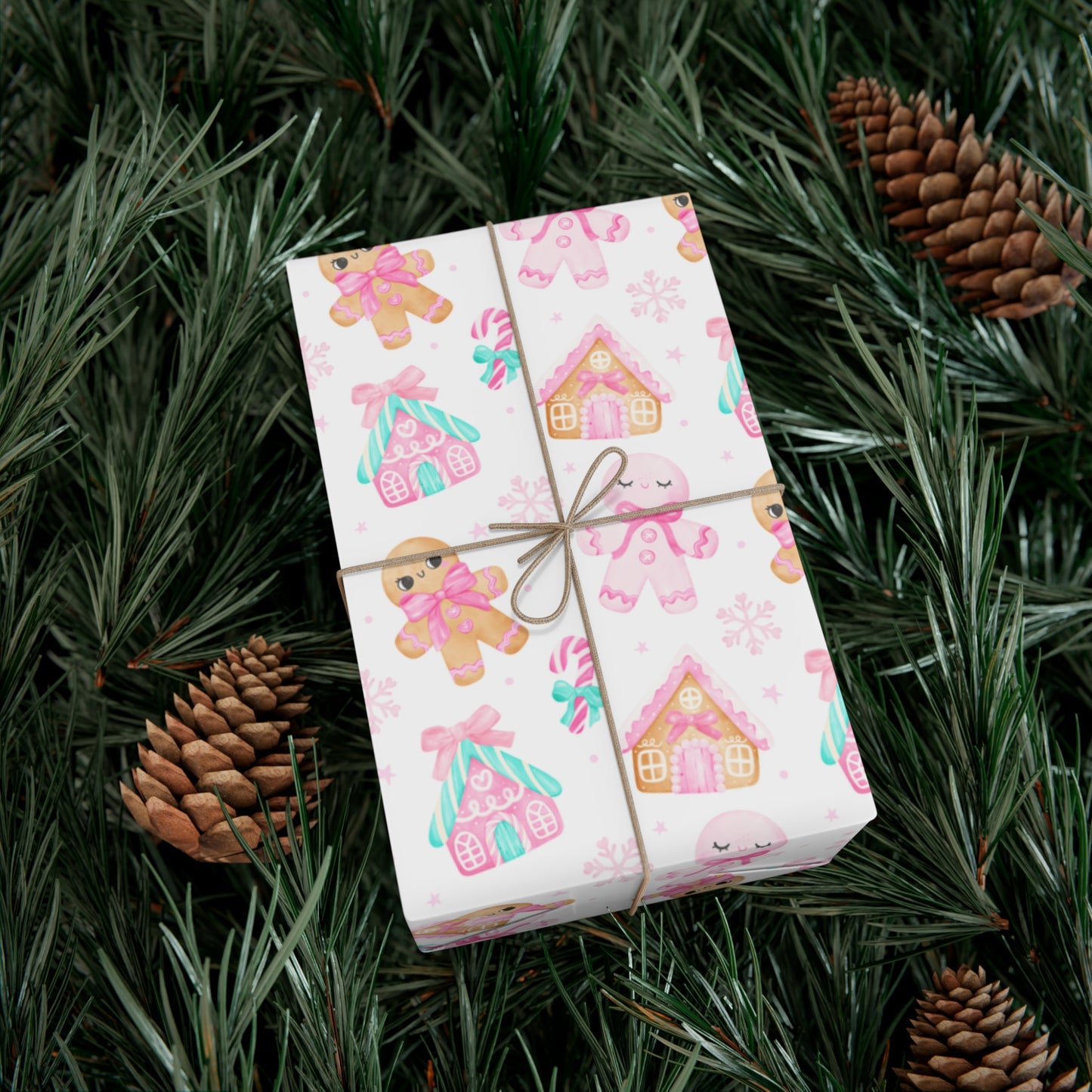 Wrapping Paper | Pink Pastel Christmas Themed with Gingerbread People