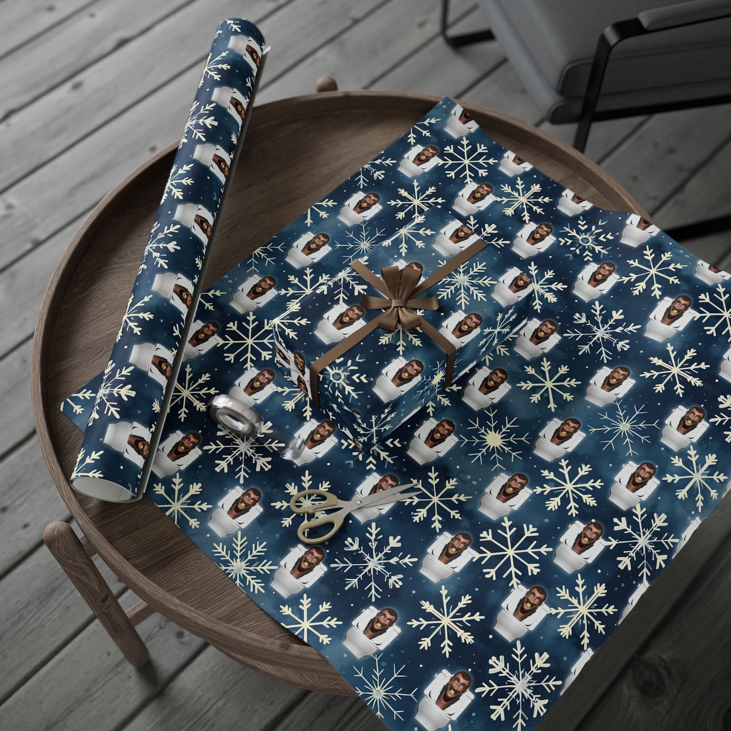 Kids Toilet Man Wrapping Paper, Christmas Snowflakes Gift Wrap, Skibidi Toilet Wrapping Paper Funny Gag Gift