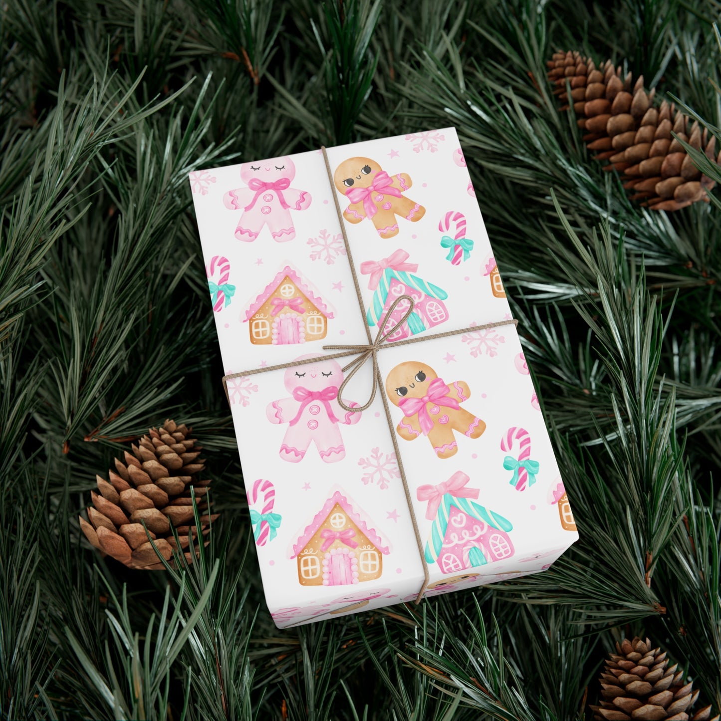 Wrapping Paper | Pink Pastel Christmas Themed with Gingerbread People