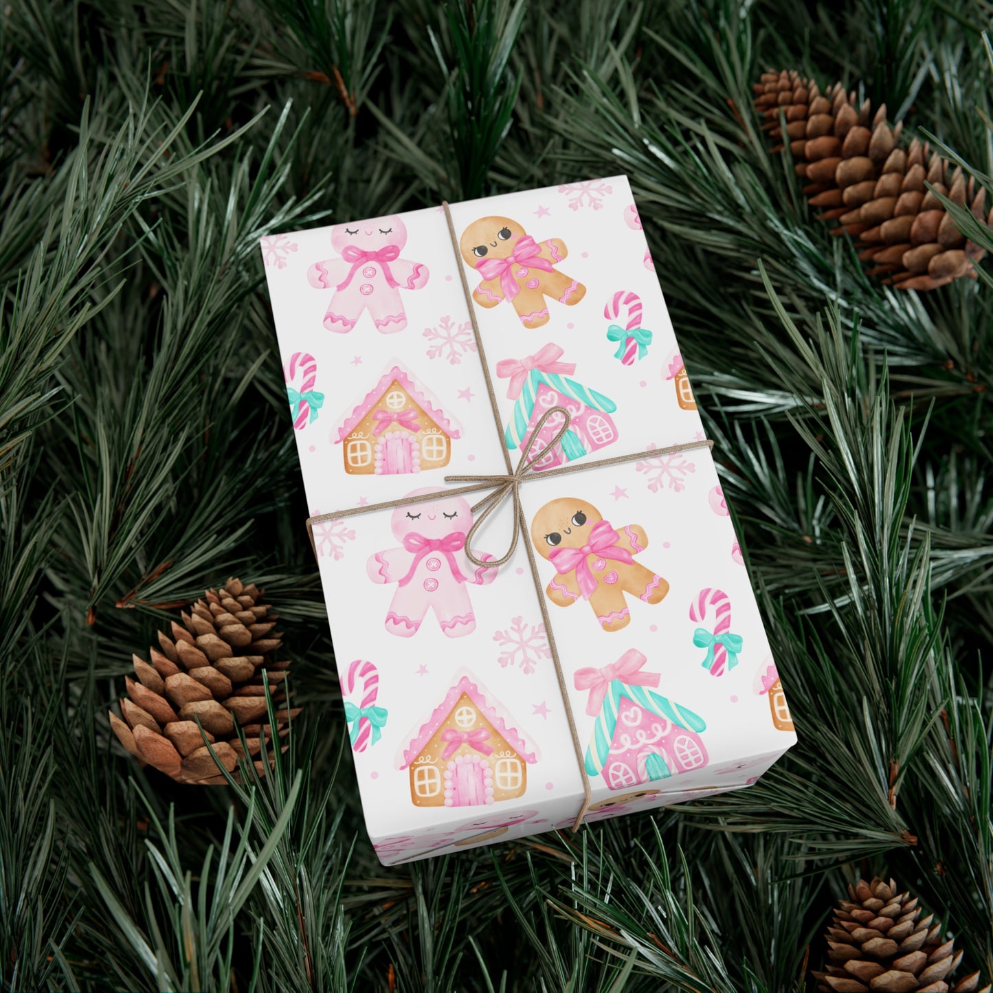 Wrapping Paper | Pink Pastel Christmas Themed with Gingerbread People