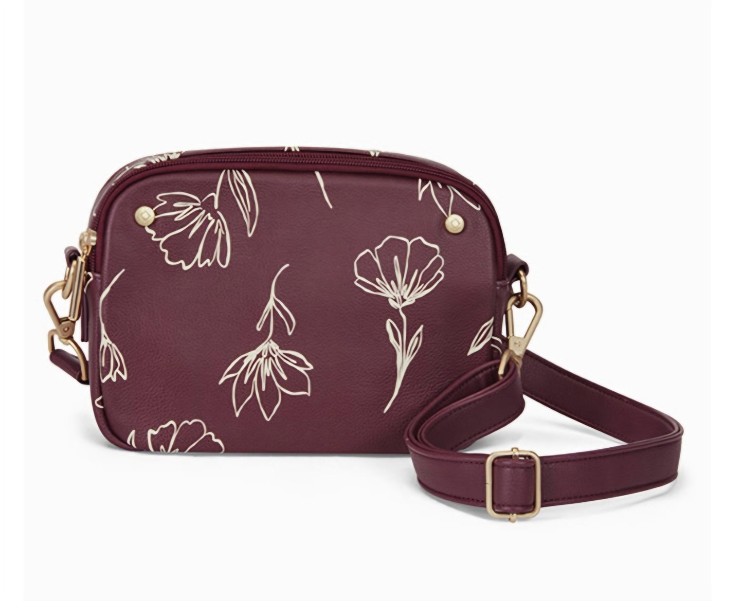 Thirty-One Double-Zip Crossbody Bag - Sketched Floral Smooth Pebble