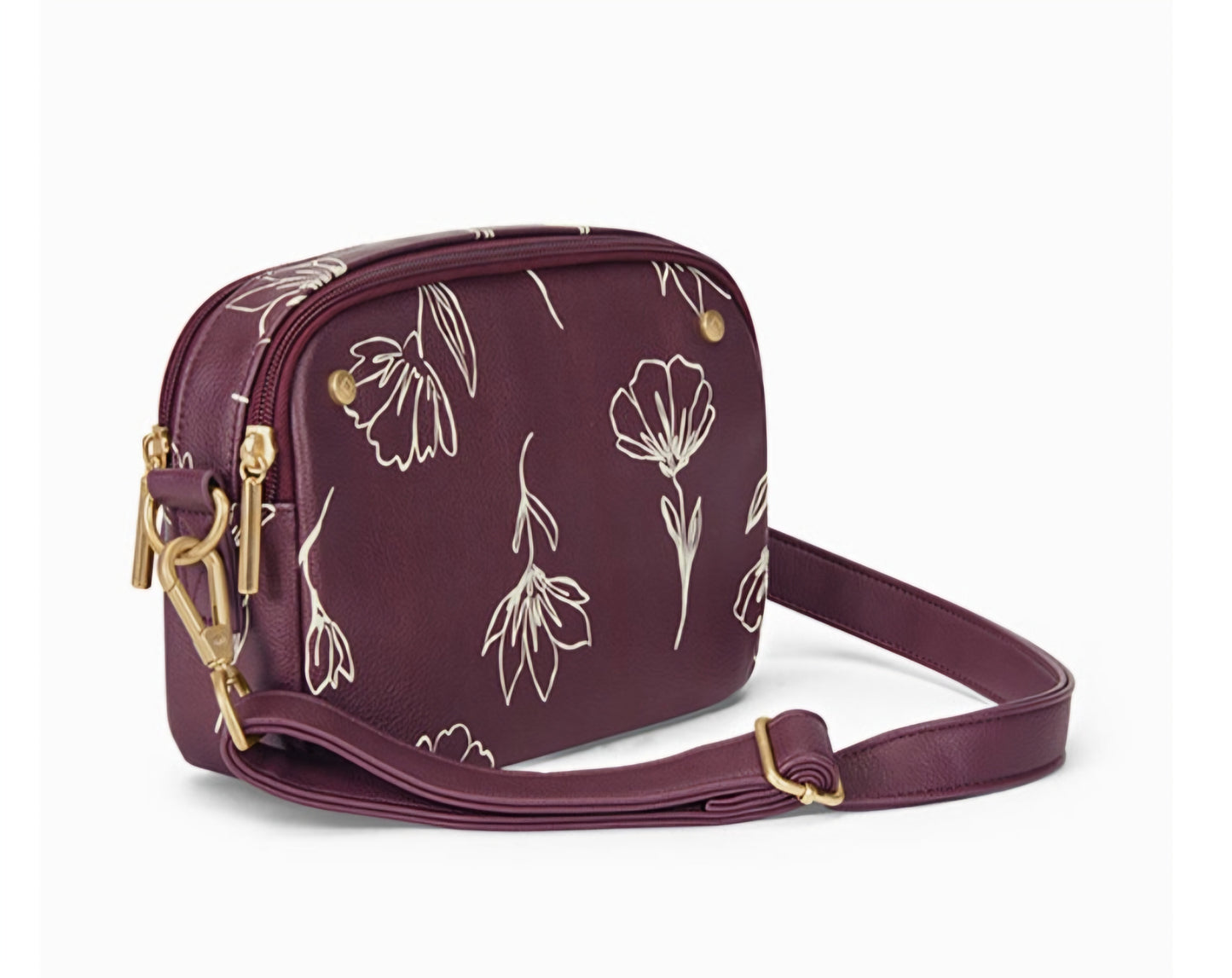 Thirty-One Double-Zip Crossbody Bag - Sketched Floral Smooth Pebble