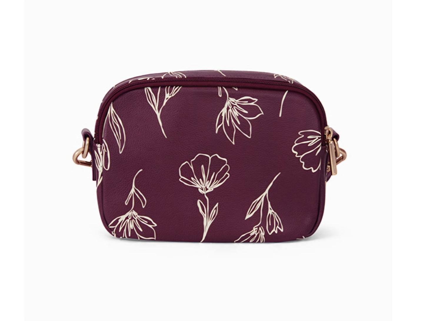 Thirty-One Double-Zip Crossbody Bag - Sketched Floral Smooth Pebble