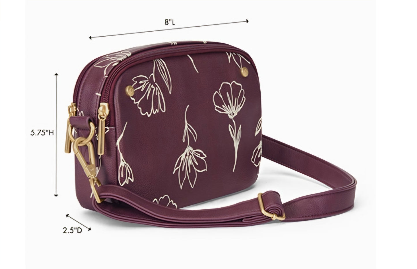 Thirty-One Double-Zip Crossbody Bag - Sketched Floral Smooth Pebble