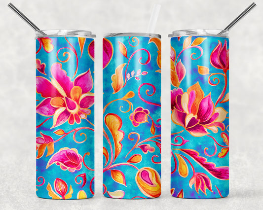 Bright Floral Tumbler, 20oz Tumblr, Hot or Cold Beverage Holder