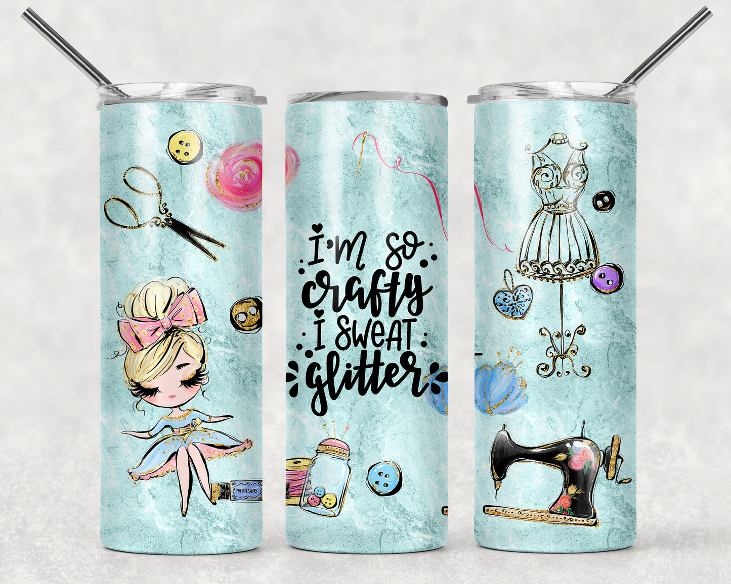 I'm so Crafty I Sweat Glitter Tumbler *Multiple Styles*, 20oz Tumblr, Hot or Cold Beverage Holder