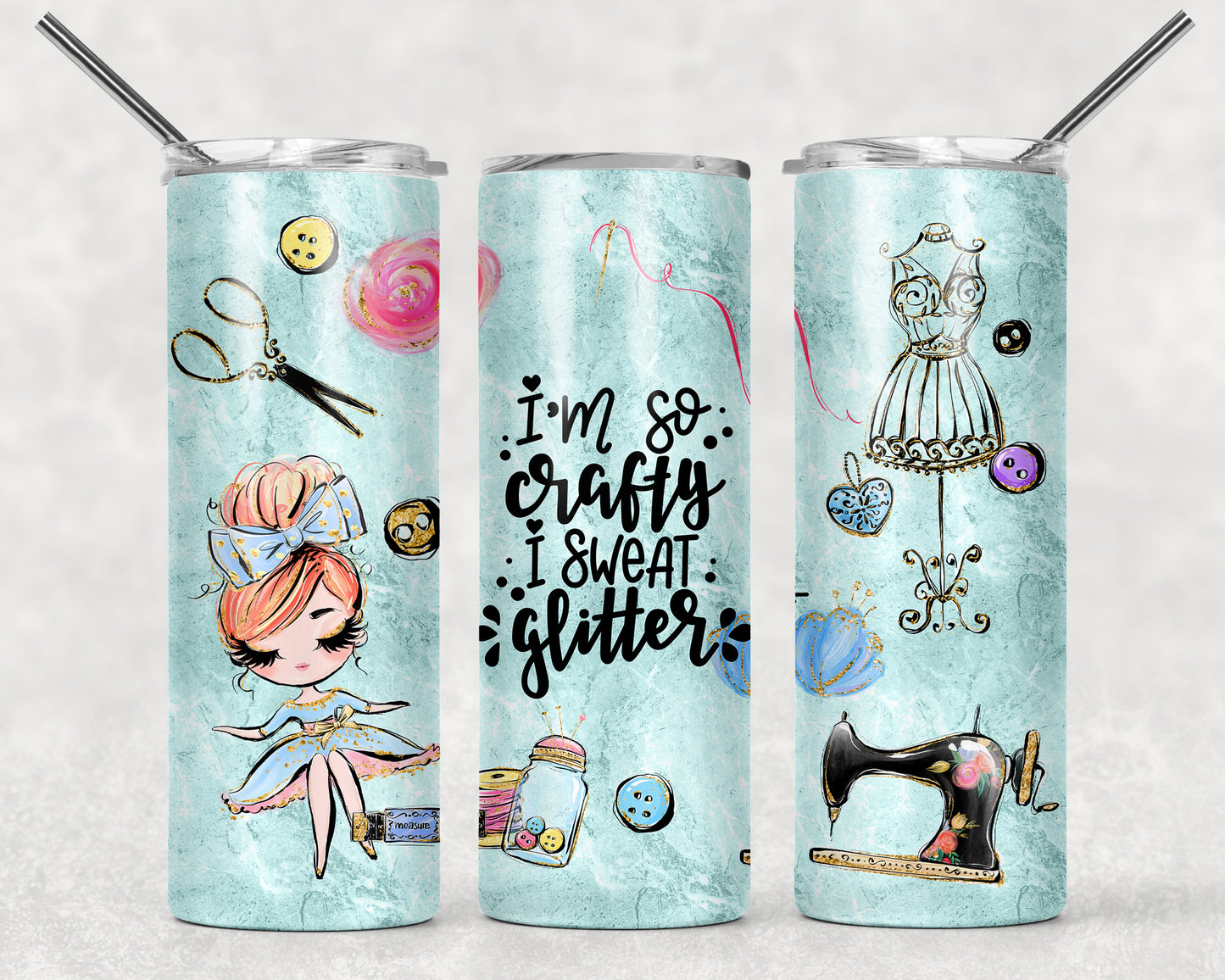 I'm so Crafty I Sweat Glitter Tumbler *Multiple Styles*, 20oz Tumblr, Hot or Cold Beverage Holder