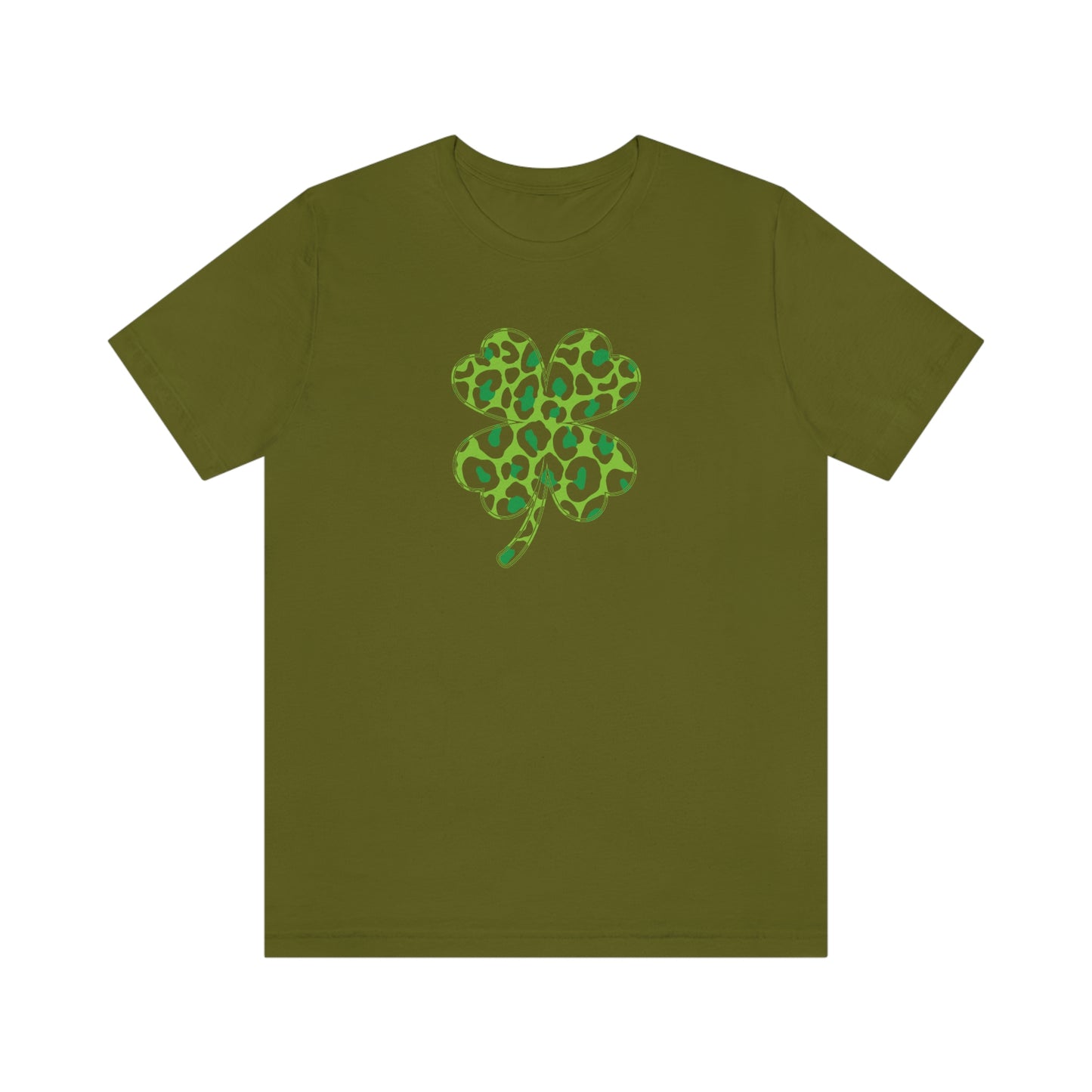 Leopard Shamrock Shirt | Lucky Four Leaf Clover Shirt | Saint Patricks Day Shirt | Unisex Jersey Short Sleeve Tee