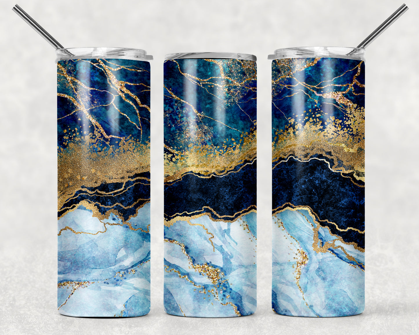 Blue and Gold Marble Tumbler, 20oz Tumblr, Hot or Cold Beverage Holder