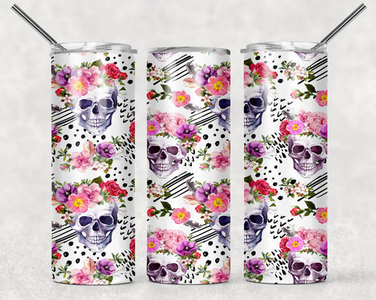 Floral Skull Tumbler, 20oz Tumblr, Hot or Cold Beverage Holder