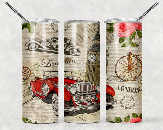 Script London Tumbler, 20oz Tumblr, Hot or Cold Beverage Holder