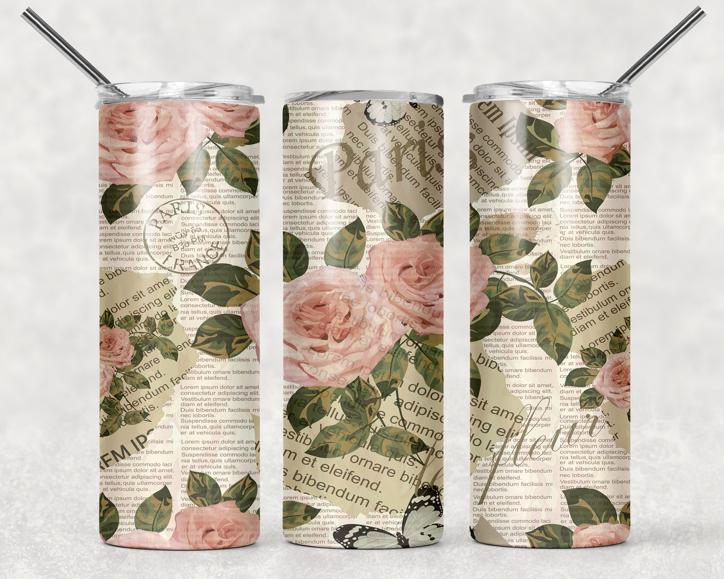 Floral Fancy Script Tumbler, 20oz Tumblr, Hot or Cold Beverage Holder