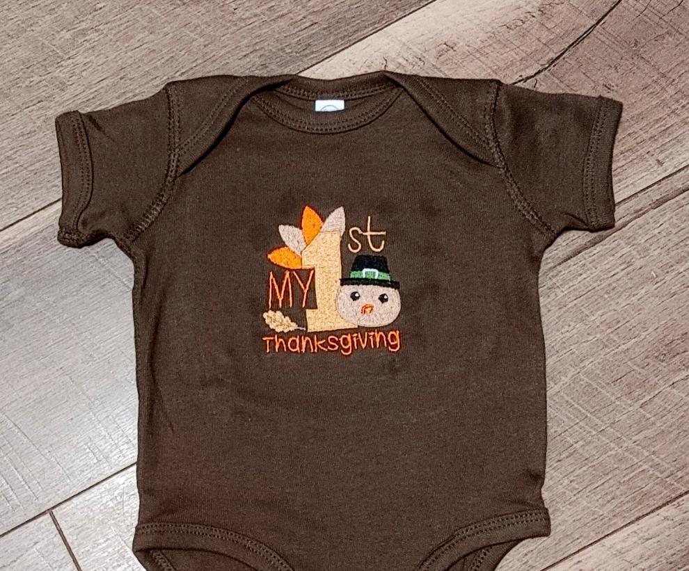 My First Thanksgiving Baby Bodysuit, Baby's First Thanksgiving Outfit, Thanksgiving Shirt for Infant, Embroidered Bodysuit, Newborn Outfit