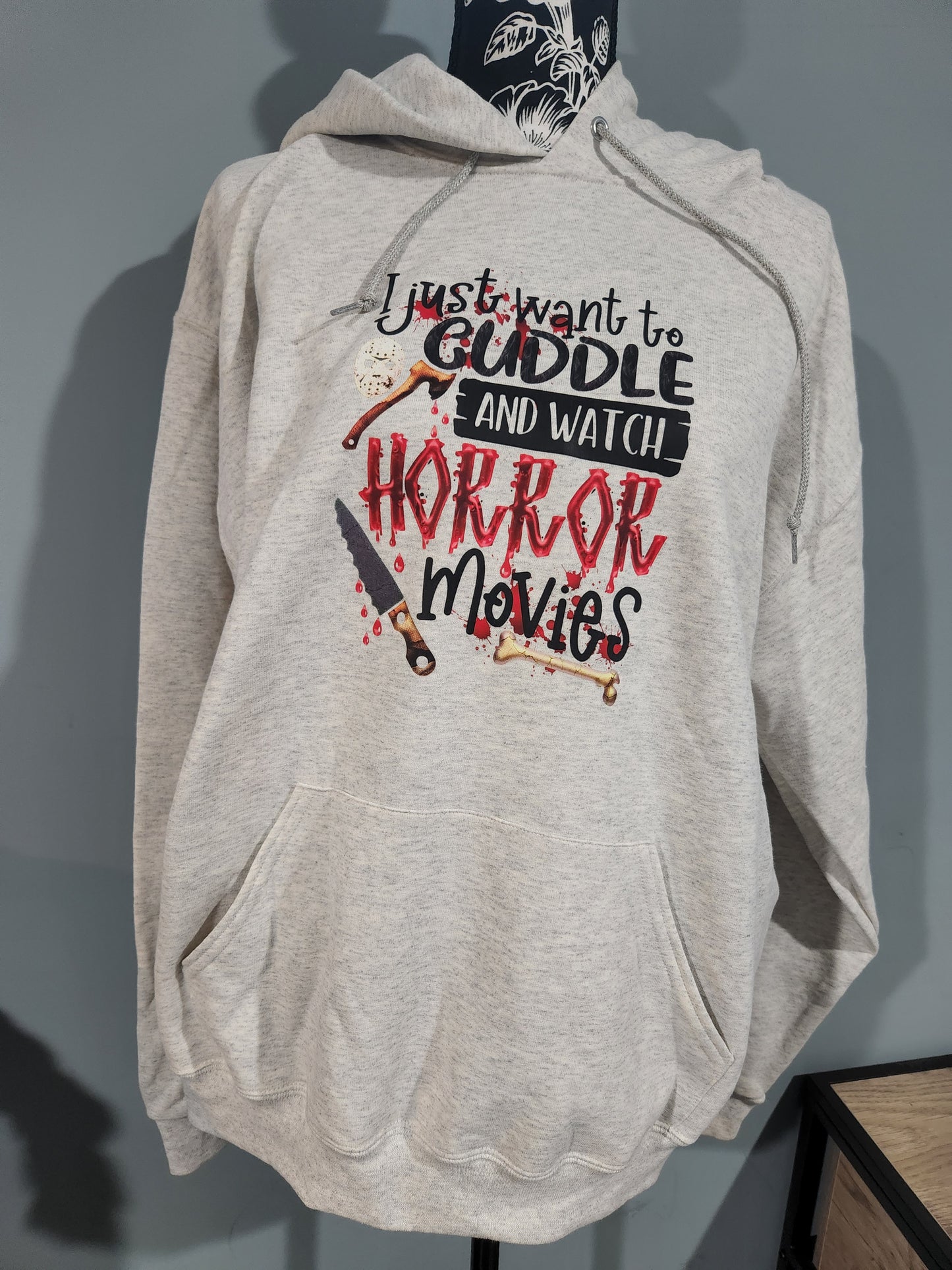 I just want to cuddle and watch horror movies hoodie in size Large