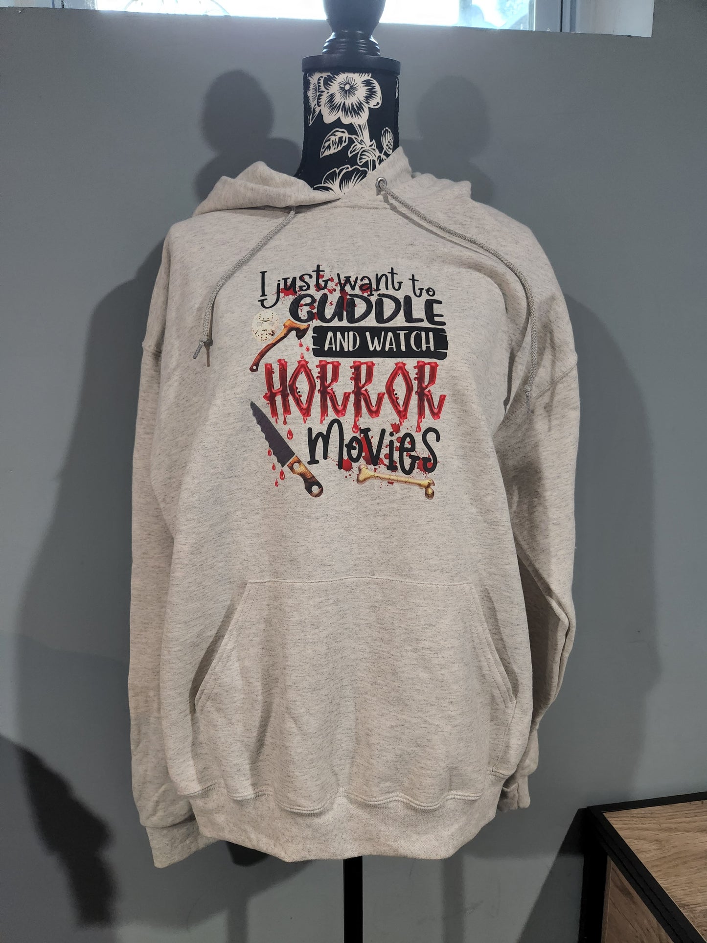 I just want to cuddle and watch horror movies hoodie in size Large