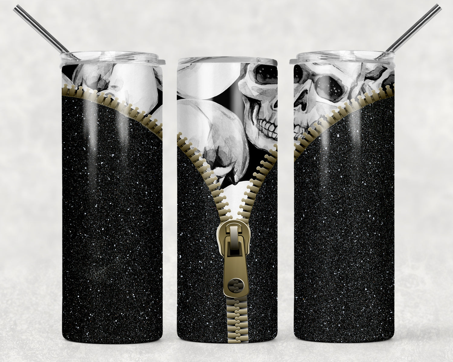 Glitter & Skull Zipper Tumbler, 20oz Tumblr, Hot or Cold Beverage Hold –  Rose Gold Retail