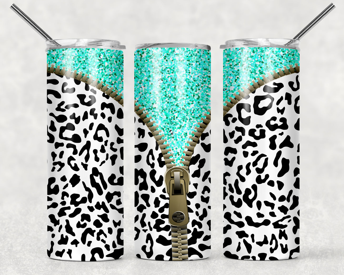 Glitter & Leopard Zipper Tumbler, 20oz Tumblr, Hot or Cold Beverage Holder
