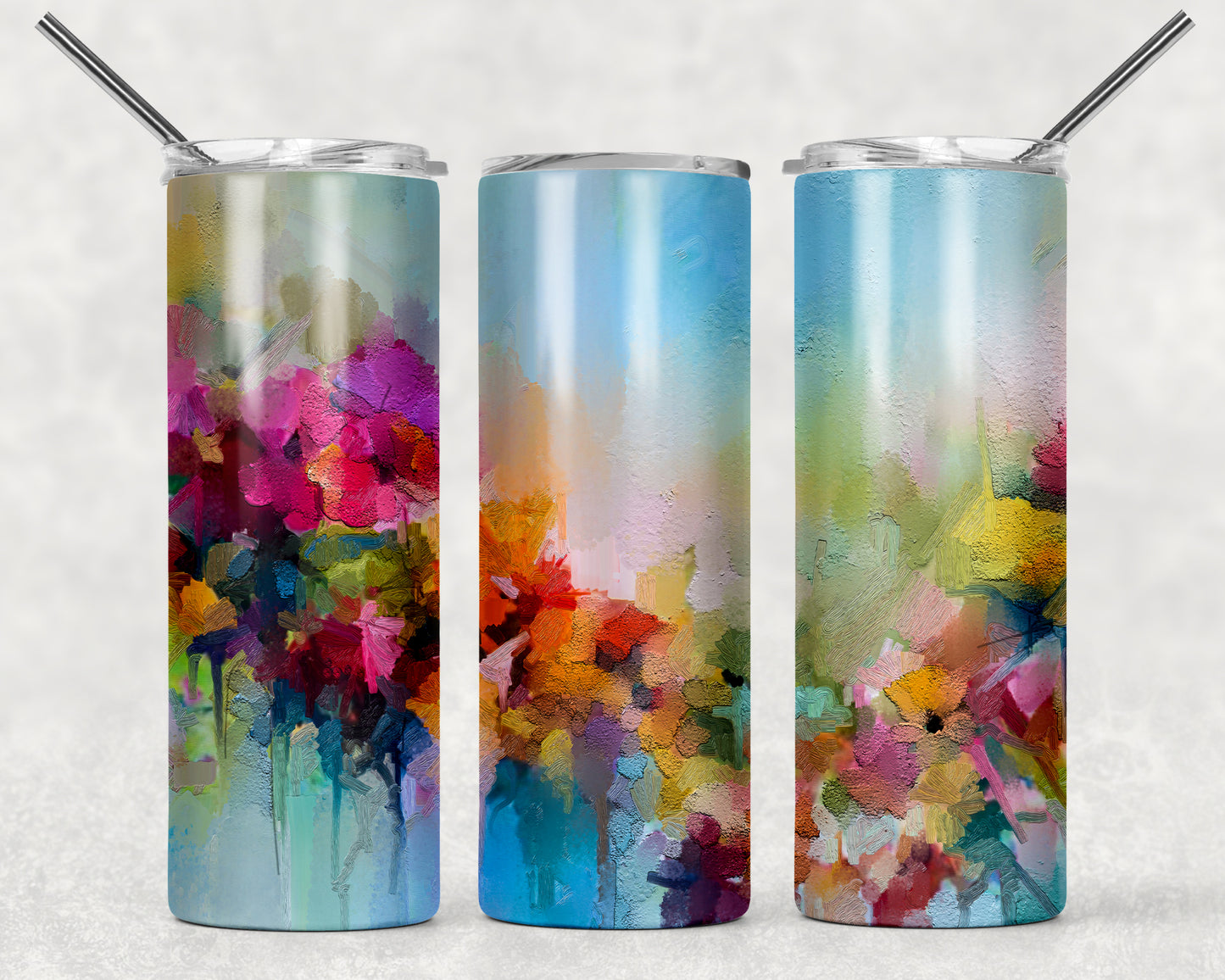 Bright Color Abstract Floral Tumbler, 20oz Tumblr, Hot or Cold Beverage Holder