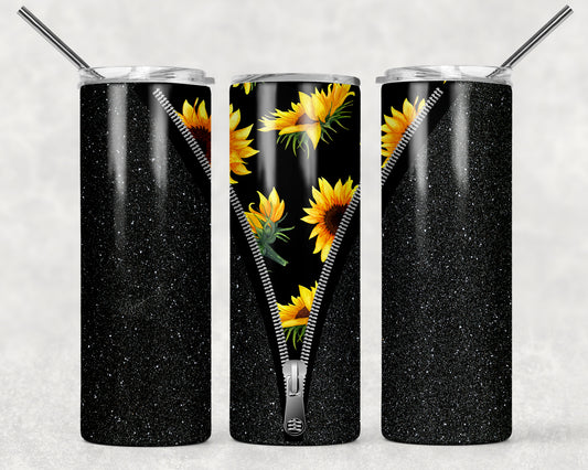 Sunflower Zipper Tumbler, 20oz Tumblr, Hot or Cold Beverage Holder