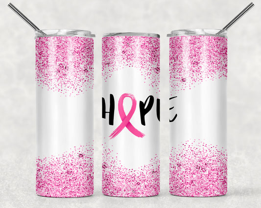 Hope Breast Cancer Awareness Tumbler, 20oz Tumblr, Hot or Cold Beverage Holder