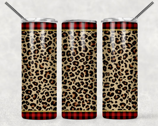 Leopard with Red Trim, 20oz Tumblr, Hot or Cold Beverage Holder