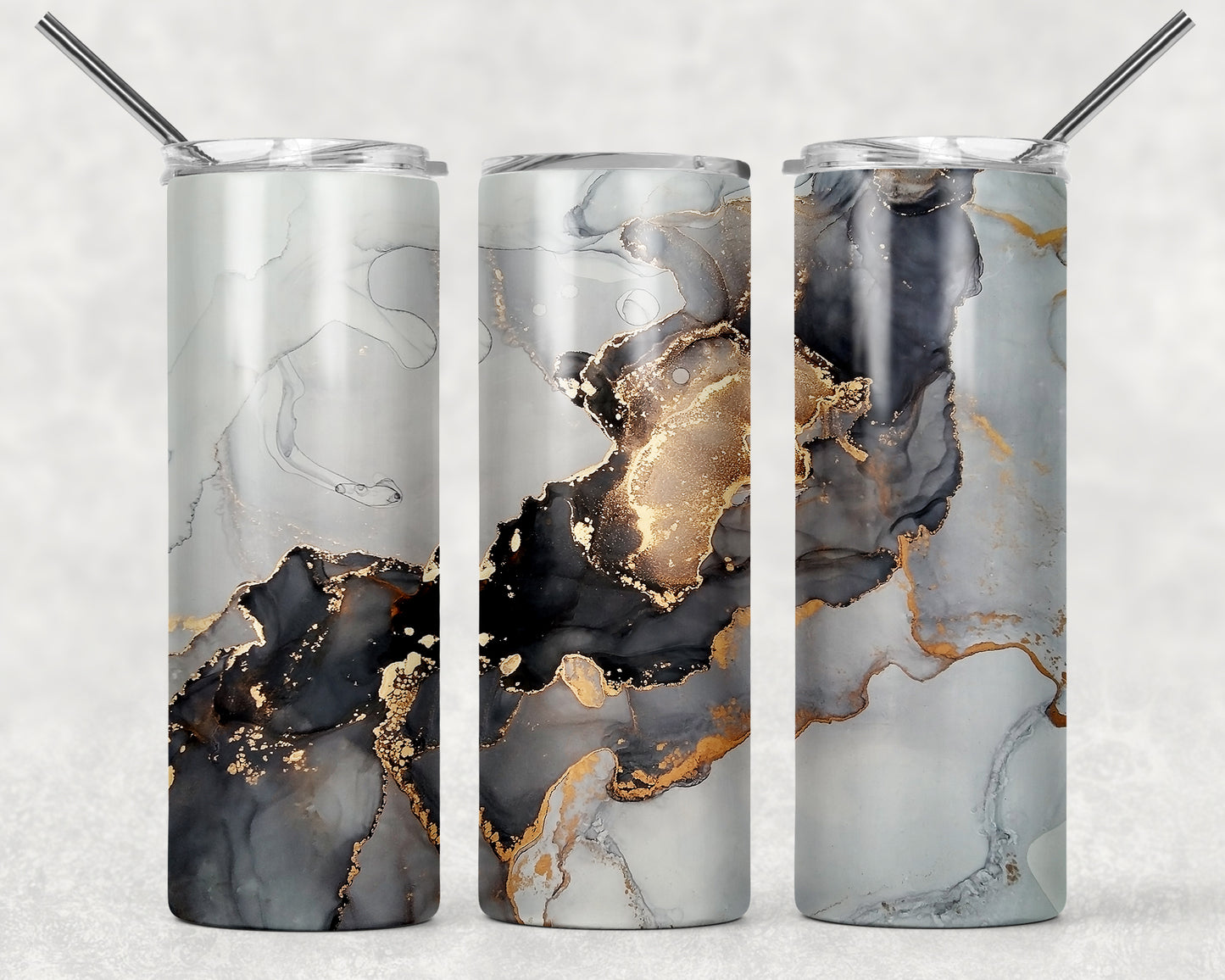 Black Grey and Gold Marble Tumbler, 20oz Tumblr, Marble Tumbler