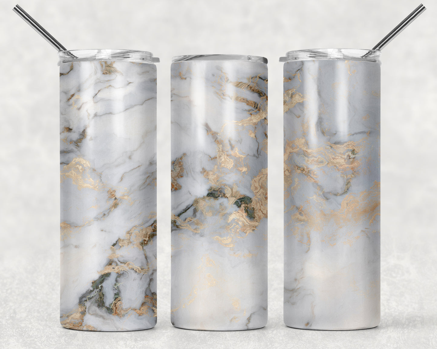 While and Gold Marble Tumbler, 20oz Tumblr, Hot or Cold Beverage Holder