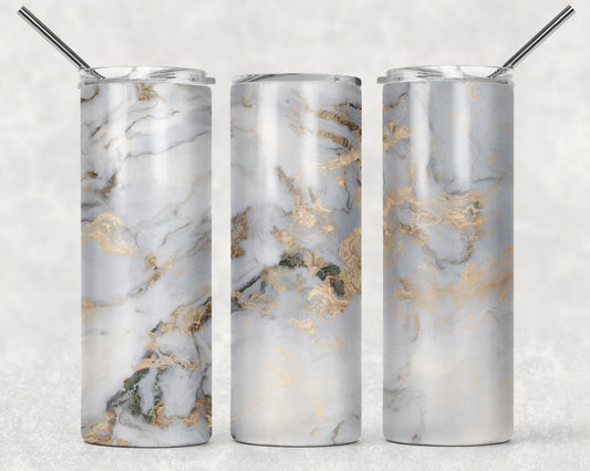 While and Gold Marble Tumbler, 20oz Tumblr, Hot or Cold Beverage Holder