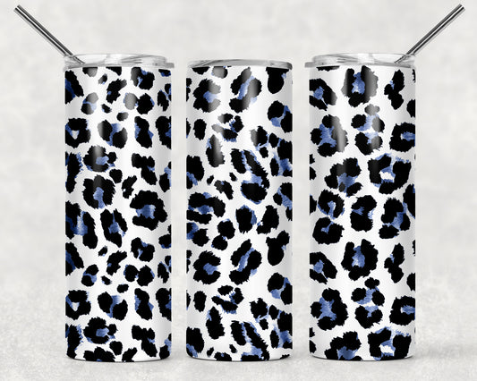 Blue Leopard Tumbler, 20oz Tumblr, Hot or Cold Beverage Holder