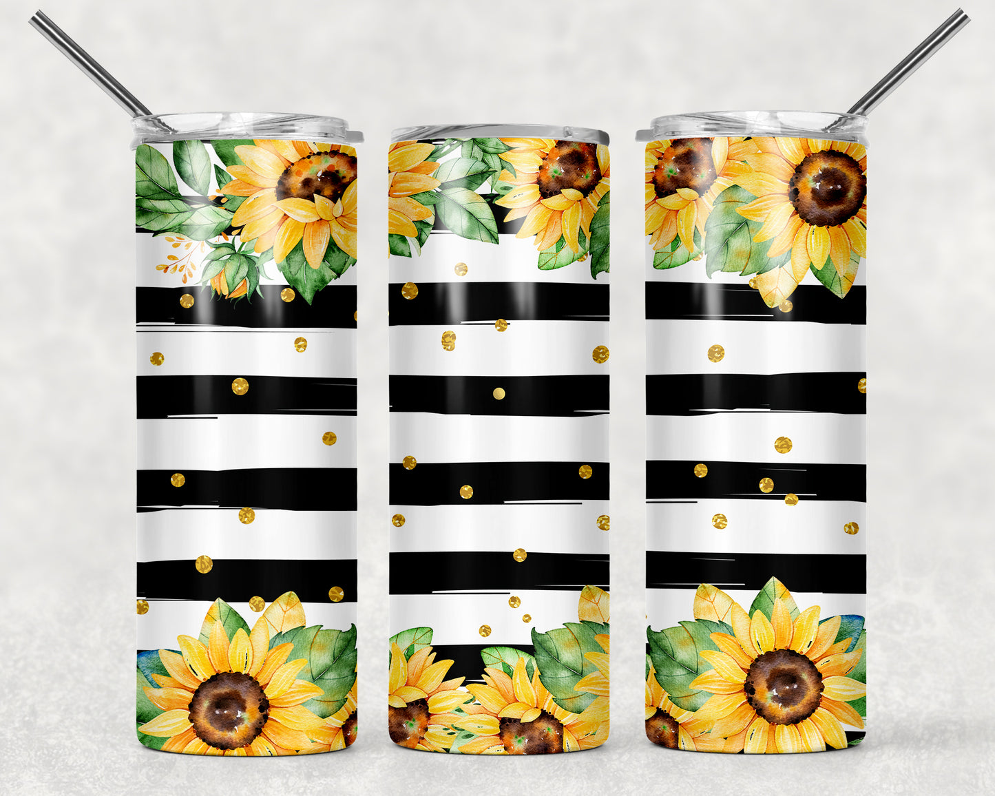 Tumbler with Sunflowers and Stripes 20oz Tumblr