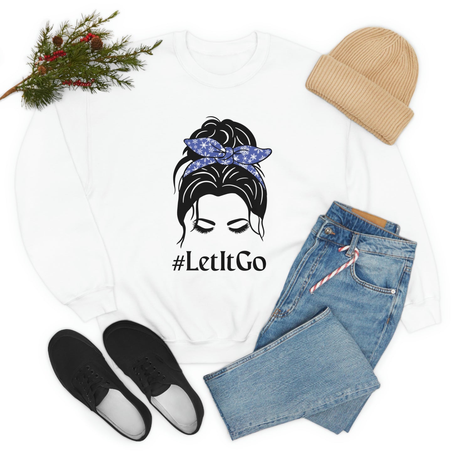 Let it Go Messy Bun Sweatshirt, Crewneck for Women, #letitgo, Messy Bun Mom Shirt, Sweater for Women, Frozen